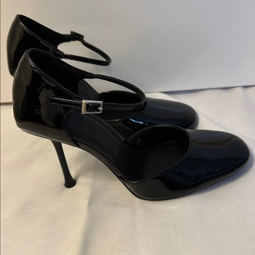 Zara Patent Black Ankle Strap Heels